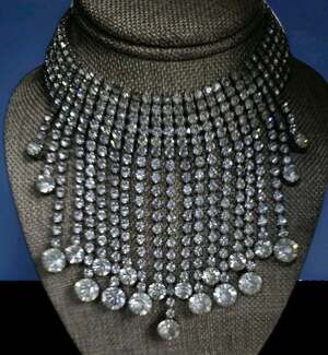 Vintage Hollywood Glam Tiered Rhinestone Statement Bib Necklace 12-16 inches